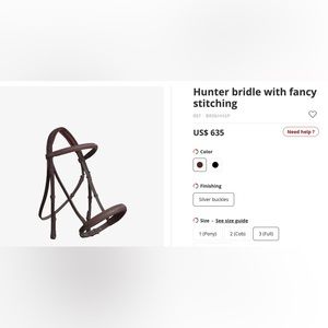CWD Size 3/Full Brand New Hunter Bridle Fancy Stitched Dark Brown Silver Buckles